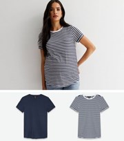 New Look Maternity 2 Pack Navy and White Stripe Crew Neck T-Shirts